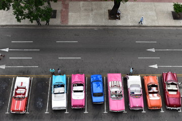 A lot of Colourful Havana Classic Taxi waiting for customers