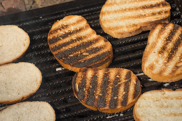 slices of fried bread on the grill