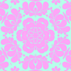 Fototapeta na wymiar Blue pink beautiful pattern with floral element