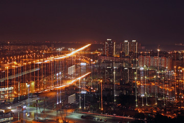 Fototapeta premium An abstract panoramic view of the city at night