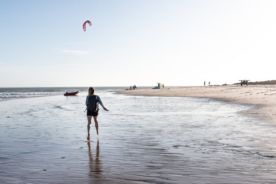 A kitesurfer on a wave in dakhla