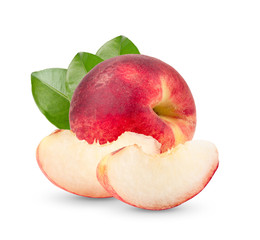 Peach fruit leaf isolated on white. Full depth of field