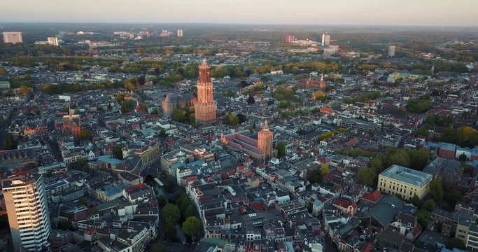 overview of a city with a big church