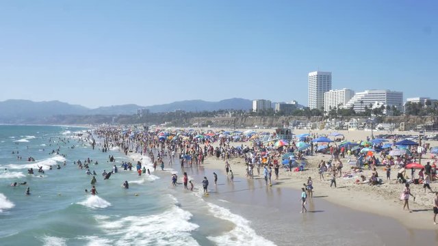 Crowded Santa Monica Beach in Summer