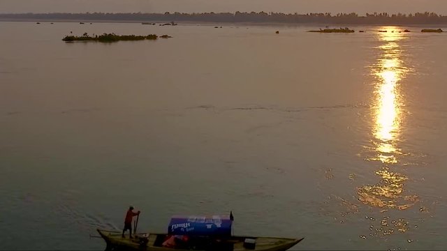 Sunset- View of a sunset from the sap lake, A flyover view of sunset from the Tonle sap lake,
