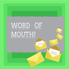 Word writing text Word Of Mouth. Business concept for Oral spreading of information Storytelling Viva Voice