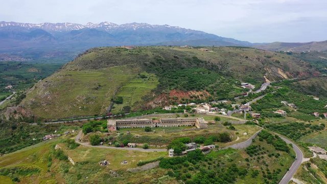 Aerial drone video of famous Ottoman fortified castle of Koule near ancient city of Aptera, Chania, Crete island