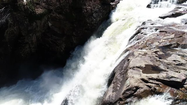 Panning aerial, High Falls Gorge in Adirondacks