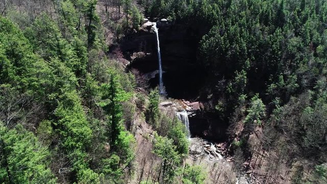 Kaaterskill Falls in woodland landscape, aerial