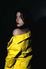 Fashion shot with yellow outfit and strong flash