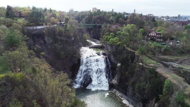 Ithaca Falls under Cornell University campus, aerial