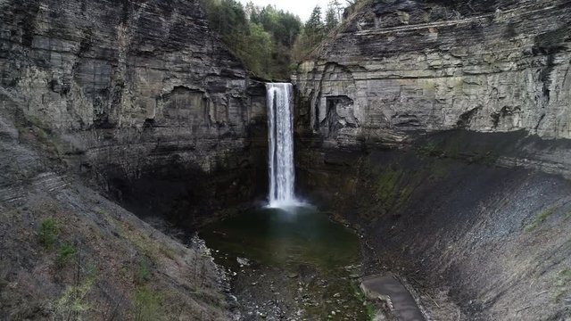Taughannock Falls in Ithaca, tilt down aerial