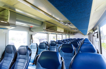 Open double interior of new modern chairs bus