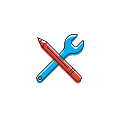 Wrench and pencil vector icon concept, isolated on white background