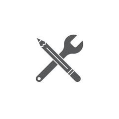 Wrench and pencil vector icon concept, isolated on white background
