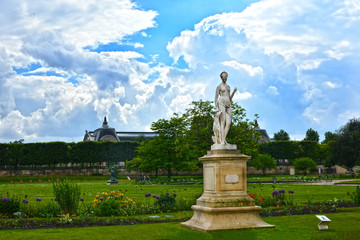 Fototapeta na wymiar PARIS, FRANCE - MAY 25, 2019: Jardin des Tuileries (Tuileries garden, 1564). Jardin des Tuileries is a public garden located between Louvre Museum and Place de la Concorde