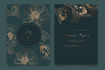 Deurstickers Wedding Invitation, floral invite thank you, rsvp modern card Design in white rose with red berry and leaf greenery  branches decorative Vector elegant rustic template © babeer