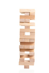 Close up blocks wood game on white background.