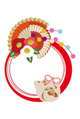 正月飾り。日本のお正月の壁飾り。正月のデザイン素材。令和2年。 正月の輪飾り。干支の正月飾り。熨斗。ねずみ年の正月飾り。