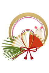 正月飾り。日本のお正月の壁飾り。正月のデザイン素材。令和2年。 正月の輪飾り。干支の正月飾り。熨斗。ねずみ年の正月飾り。