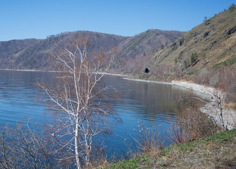 Spring in the south of Lake Baikal in Circum-Baikal railroad