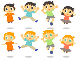 笑顔の子供ジャンプポーズセット