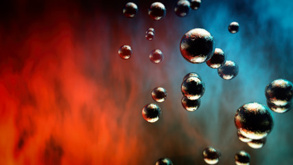 concept art of dark black liquid moving around metallic sphere environment with abstract qualities and dual color background