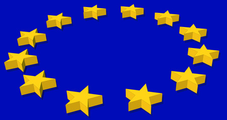 Isometric European Union flag with 3d stars in perspective.