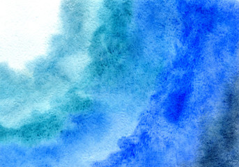 Watercolor background, drawing by hand with the image of blue spots with a gradient. For design of backgrounds, covers, packages, scrapbooking, wallpapers, cards