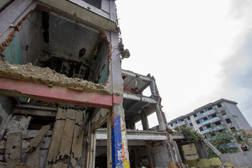 2008 Sichuan Earthquake Memorial Site. Buildings after the big earthquake in Wenchuan, Sichuan, China. The memorial site, dedicated to all who perished in the Sichuan Earthquake. 