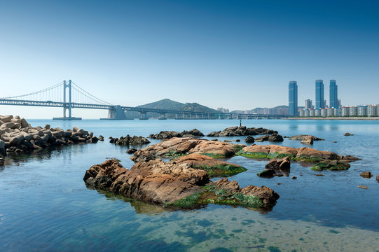 Gwangalli Beach and Gwangan Bridge, popular tourist destination in Busan, South Korea