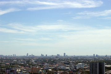 panorama view Bangkok city landscape from high building on day light. Bangkok is capital city of Thailand.