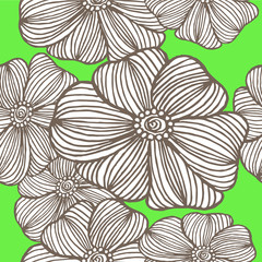 Large painted flowers texture for fabric seamless on green background