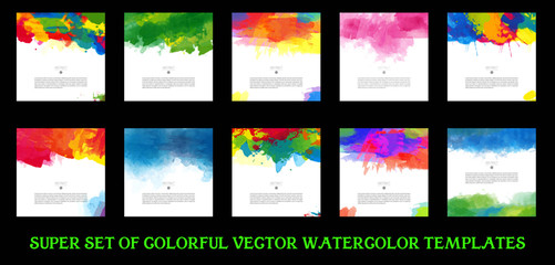 Big set of bright colorful vector watercolor background for poster, brochure or flyer