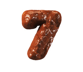 Chocolate Cake Font. Delicious Brownie Typeset. Number 7. 3d rendering isolated on white Background.