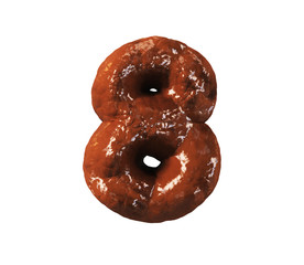 Chocolate Cake Font. Delicious Brownie Typeset. Number 8. 3d rendering isolated on white Background.