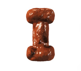 Chocolate Cake Font. Delicious Brownie Typeset. Letter I. 3d rendering isolated on white Background.