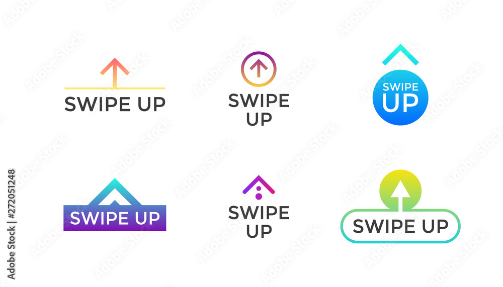 Poster swipe up button icon set. application and social network scroll arrow pictogram for stories design b