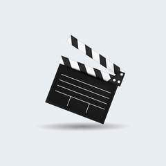 Creative vector illustration of 3d realistic movie clapper board. Art design cinema slate board template.