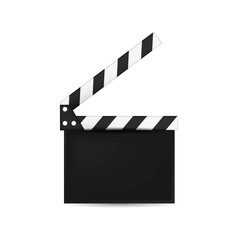 Creative vector illustration of 3d realistic movie clapper board. Art design cinema slate board template.