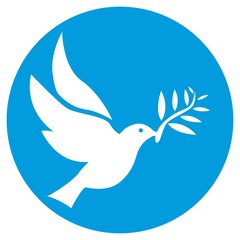 Dove of white color symbol of peace isolated in circle
