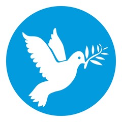 Dove of white color symbol of peace isolated in circle