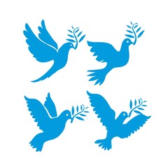 Set of flying birds sign isolated on white.