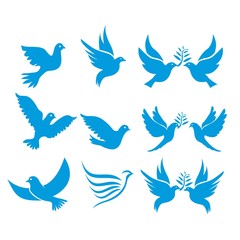 Set of flying birds sign isolated on white.