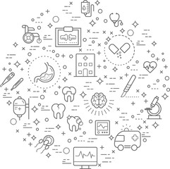 Simple Set of organ and medical Related Vector Line Illustration. Contains such Icons as hospital, brain, heart and more. Modern style line drawing and background color white. 