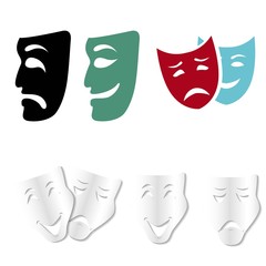 Theatrical masks set isolated on white background