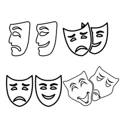 Theatrical masks set isolated on white background