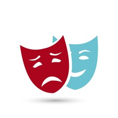 Theater symbol laughing and crying mask drawing