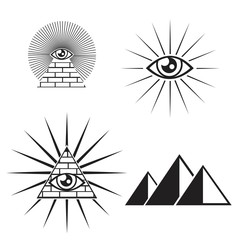 Egyptian pyramids icon set in flat and line style