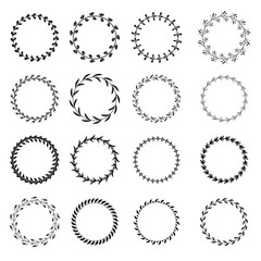Collection of black and white circular laurel wreaths for use as design elements - 272052438